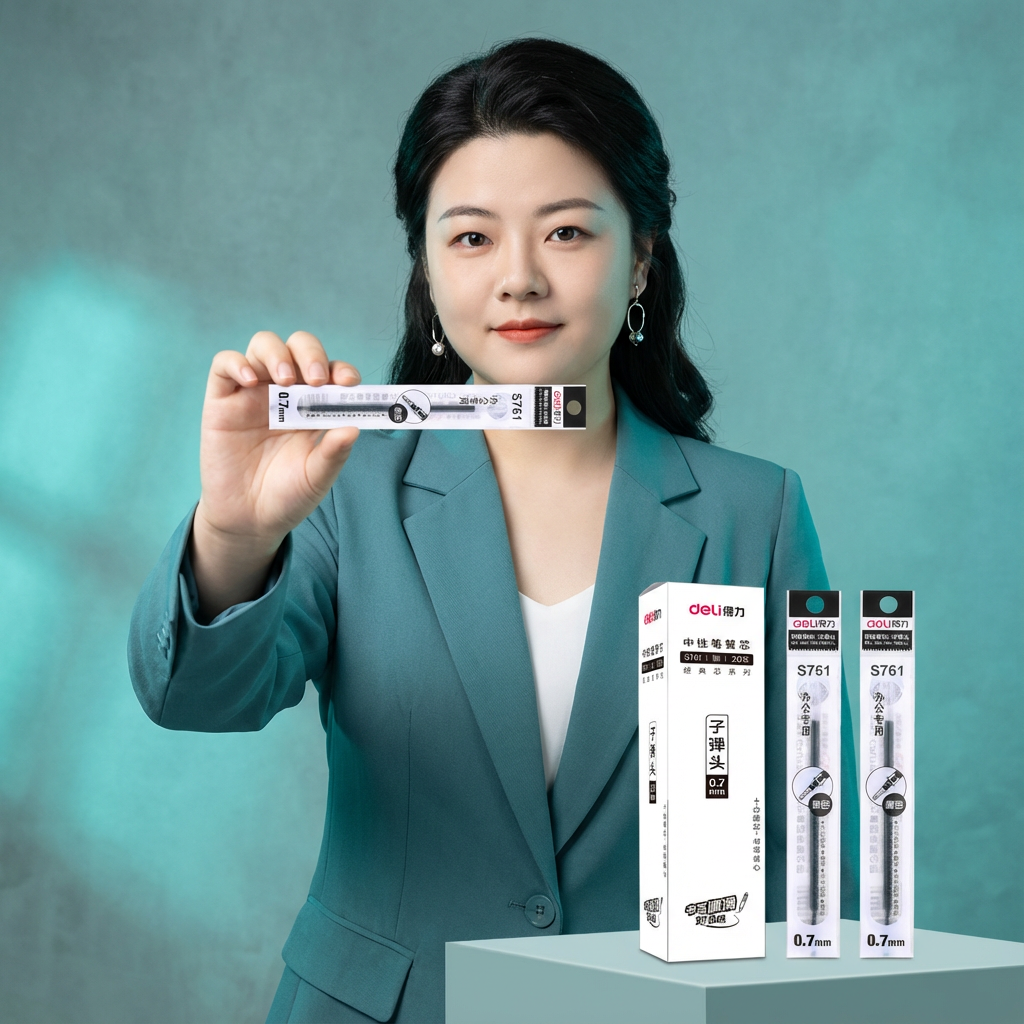 得力0.7mm子弹头黑色墨子弹头中性笔芯