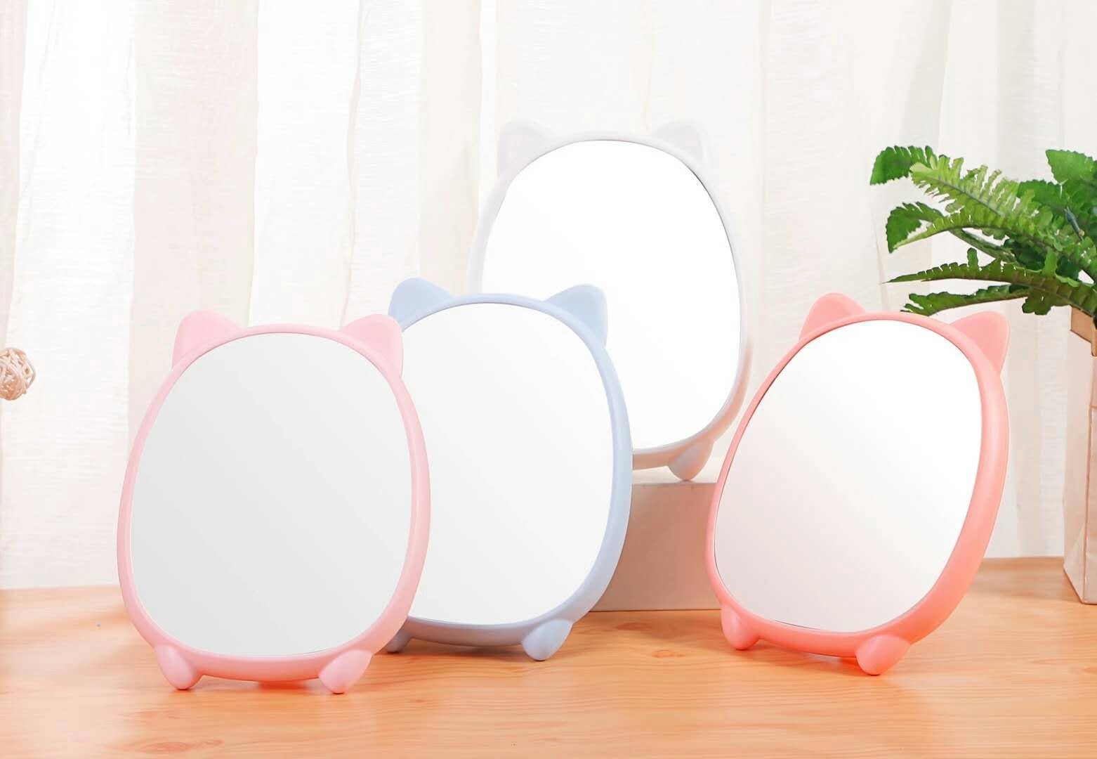 Z2022猫咪ins镜子台式卡通化妆镜学生宿舍公主简约桌面梳妆镜可爱便携镜子