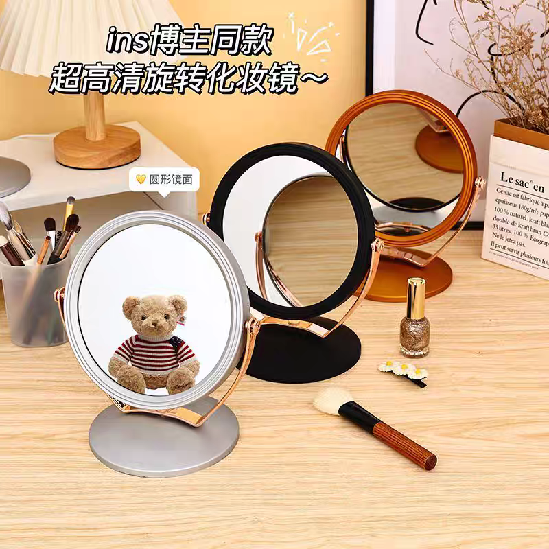 940圆形橡胶双面化妆镜家用桌上桌面台式梳妆台镜子办公室卧室梳妆镜学生宿舍放大