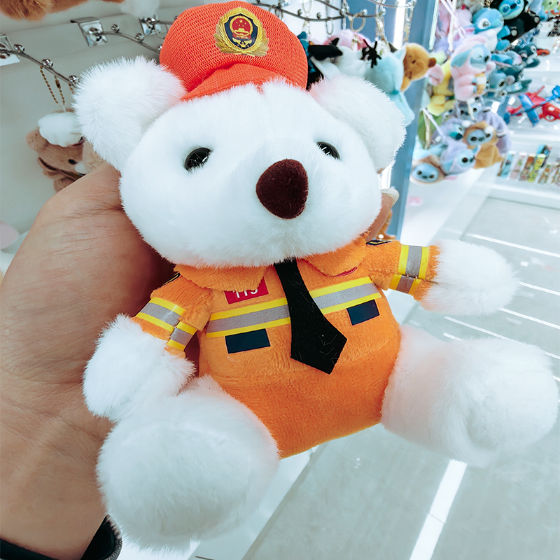 Wholesale of traffic police bear pendants, plush toys, small figurines, fire police bags, pendants, keychains, and claw machines details Picture