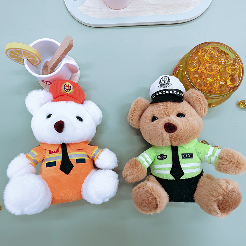 Wholesale of traffic police bear pendants, plush toys, small figurines, fire police bags, pendants, keychains, and claw machines Item Picture