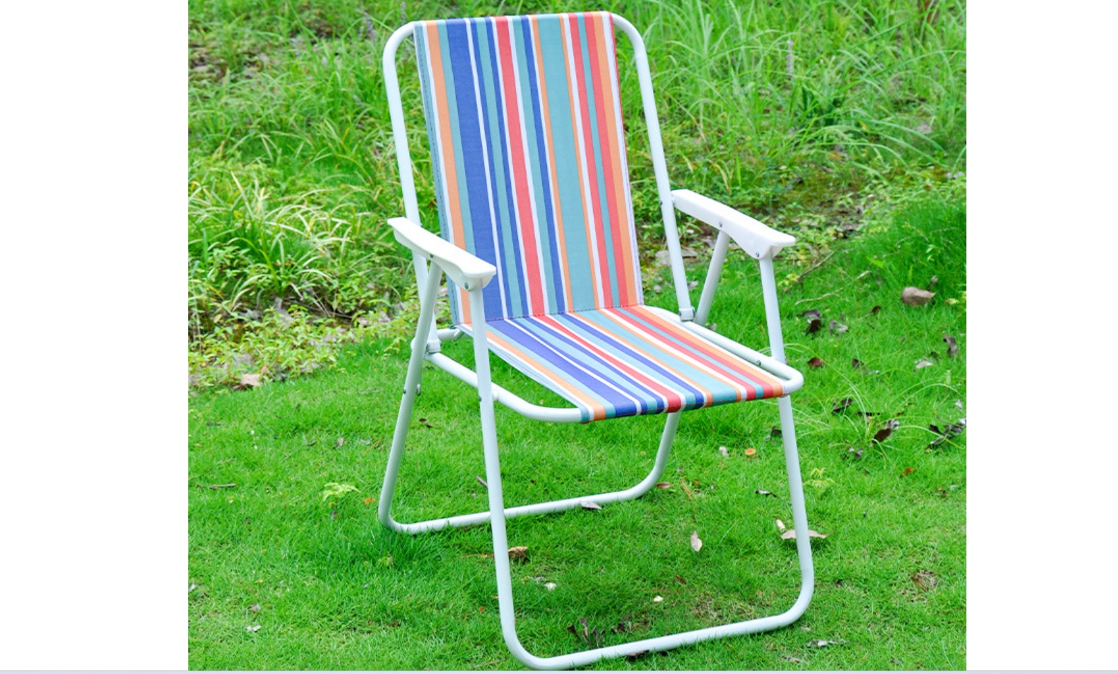 户外可折叠沙滩椅超轻靠背休闲钓鱼椅户外野营弹簧便携式椅白底实物图