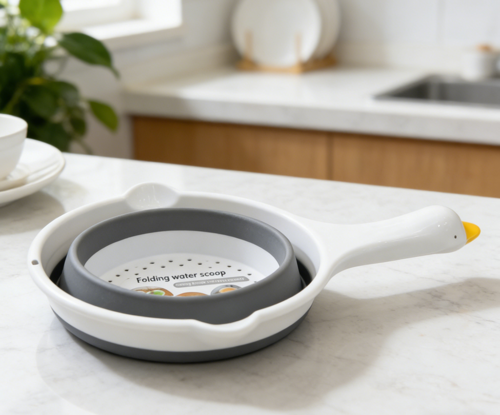 The folding draining basket and water spoon are convenient and easy to hold. They are easy to wash vegetables and have a folding function. Wholesale of folding water ladles and draining ladles Application Scenario