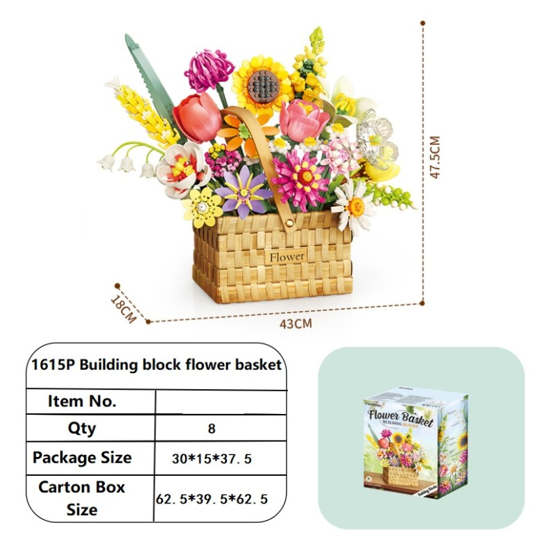 Creative building block flower basket model assembly building block toy Item Picture