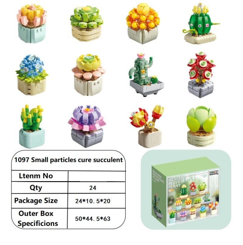 12 types of colorful and shaped succulent plant building block toys, fun handmade and educational children's toys for flower pot assembly details Picture