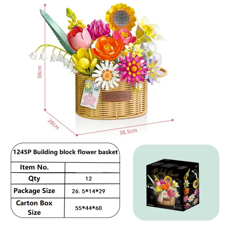 Colorful building block flower basket flowerpot ornaments details Picture