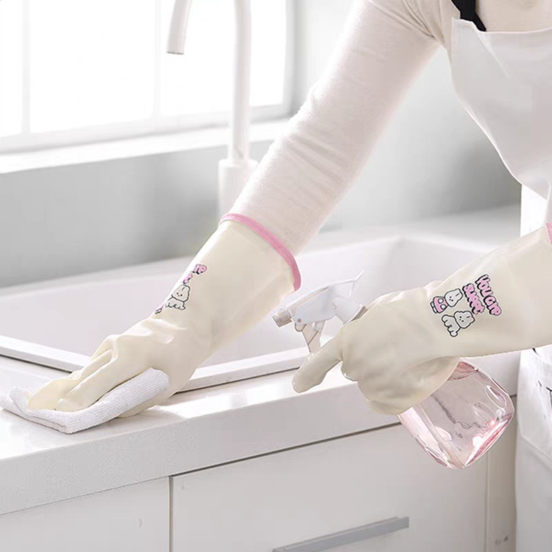 Shumida 8838 thickened nitrile gloves, kitchen durable dishwashing gloves, short open, winter fleece laundry gloves Application Scenario