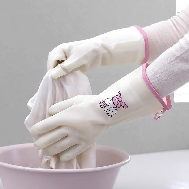 Shumida 8838 thickened nitrile gloves, kitchen durable dishwashing gloves, short open, winter fleece laundry gloves details Picture