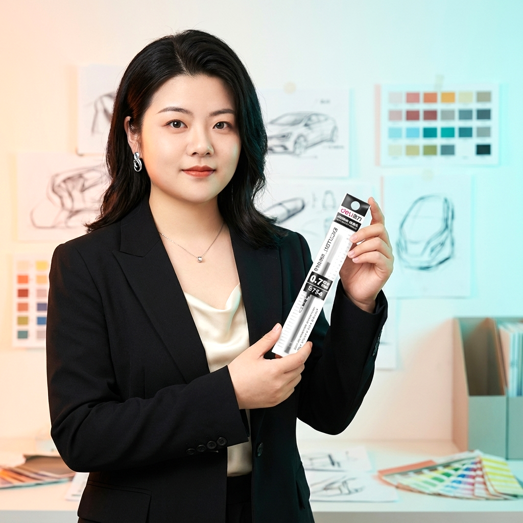 得力0.7mm子弹头臻顺滑黑色墨按动中性笔芯