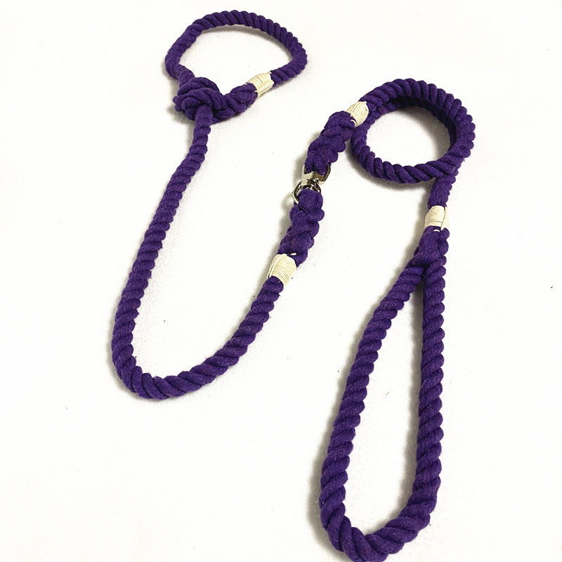 跨境货源现货宠物牵引带 三股棉彩色手工编织宠物遛狗绳 P链详情6