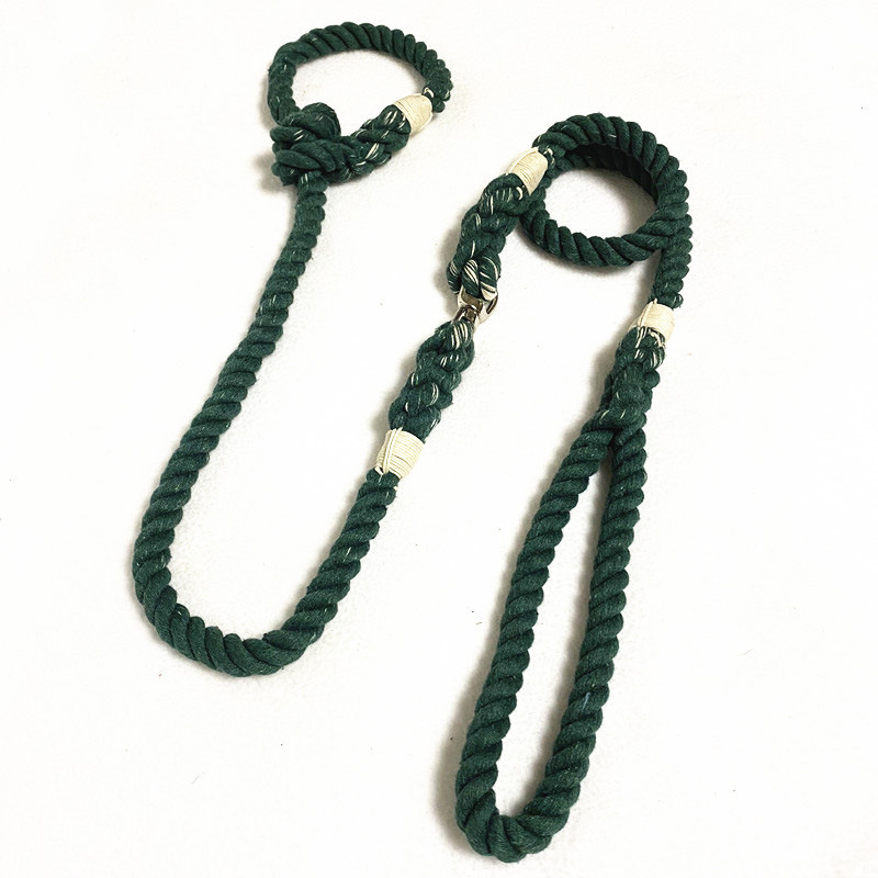 跨境货源现货宠物牵引带 三股棉彩色手工编织宠物遛狗绳 P链详情3