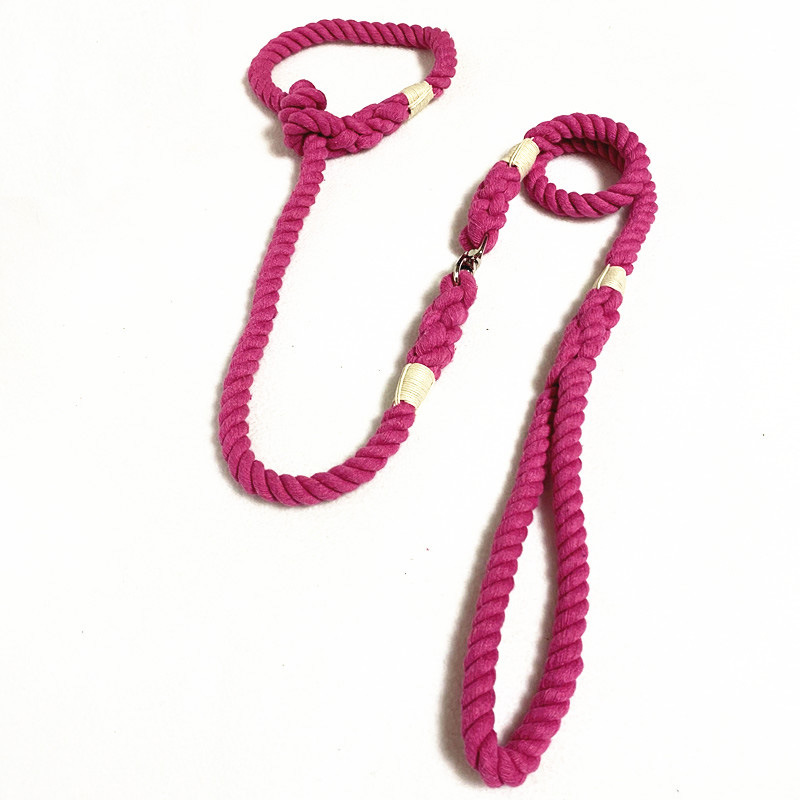 跨境货源现货宠物牵引带 三股棉彩色手工编织宠物遛狗绳 P链详情8