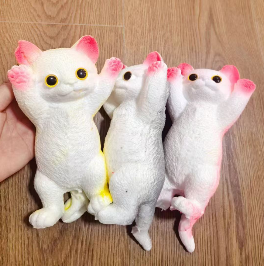 Cross-border e-commerce children's bestseller, a creative toy for relieving stress and venting with a large hand-raised cat, an educational cat-shaped three-color mixed set, a stress-relieving and relaxing toy Specification image