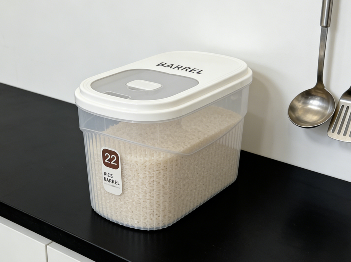 New household rice bucket, new large-capacity rice bucket, food-grade storage container, grain storage, moisture-proof and insect-proof, multiple specifications to choose from, multi-purpose rice bucket Application Scenario