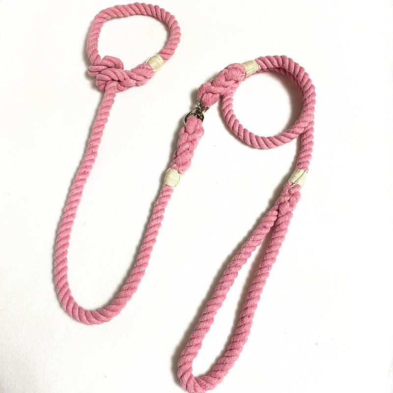 跨境货源现货宠物牵引带 三股棉彩色手工编织宠物遛狗绳 P链详情2