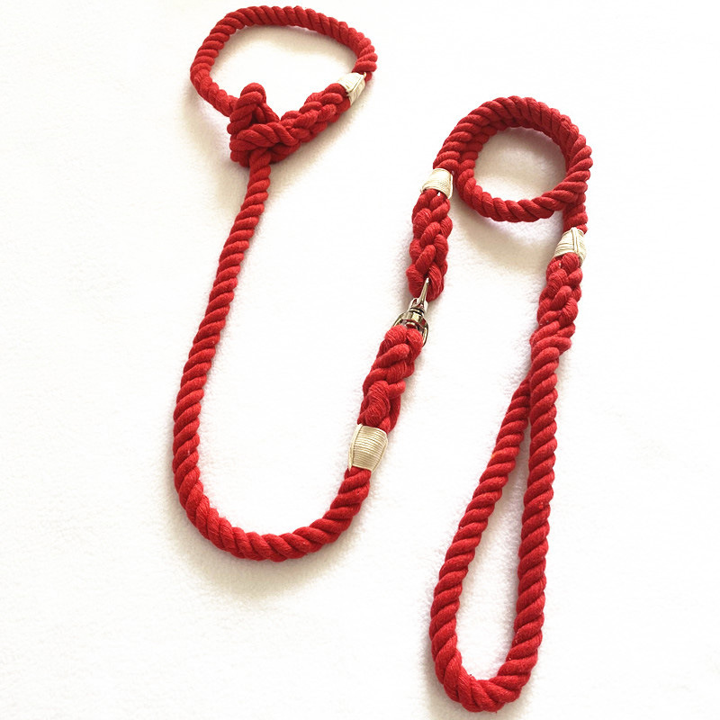 跨境货源现货宠物牵引带 三股棉彩色手工编织宠物遛狗绳 P链详情4