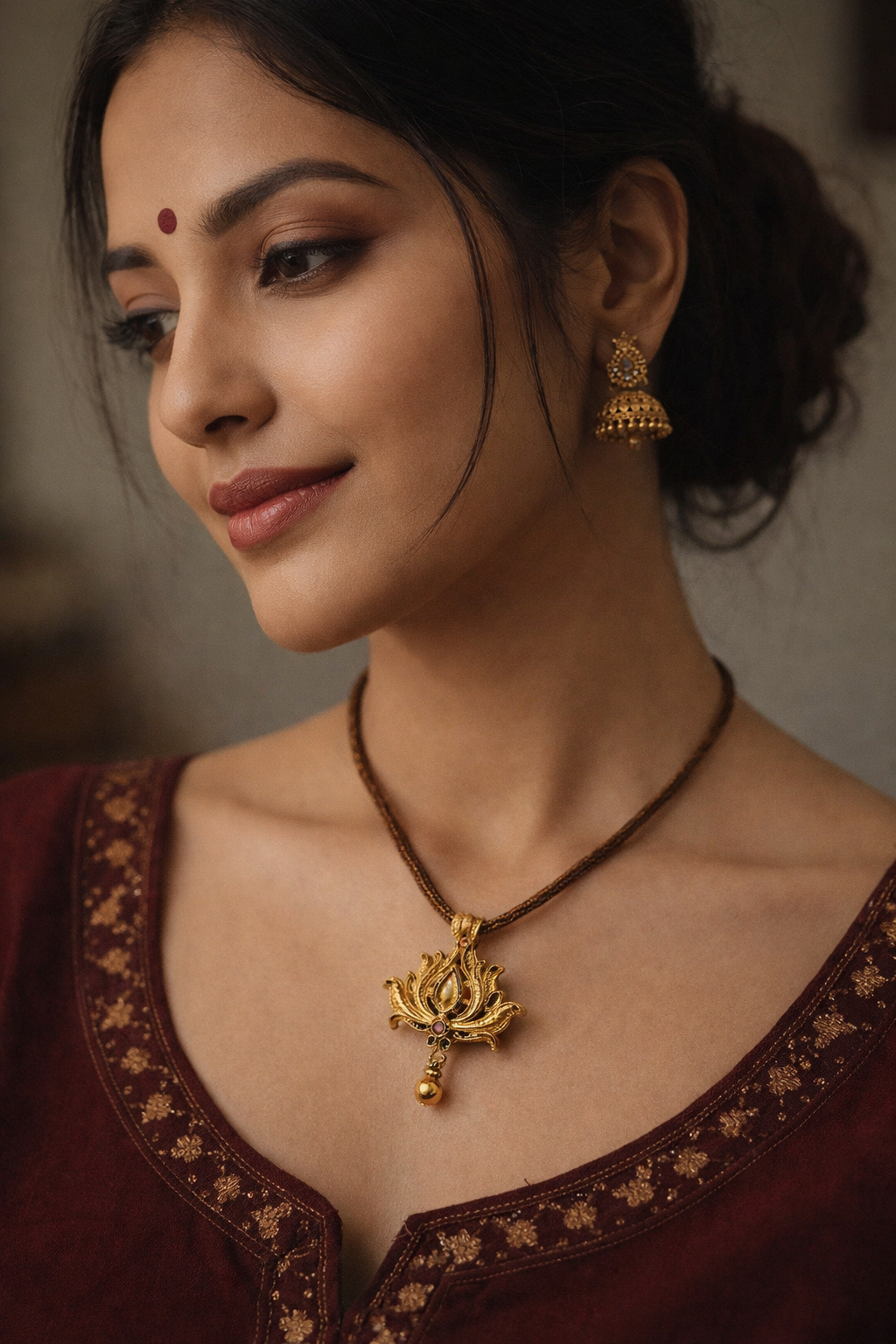 Golden lotus pendant, pearl necklace, silver jewelry, lanyard, classic style, fashionable and versatile jewelry, silver jewelry Item Picture