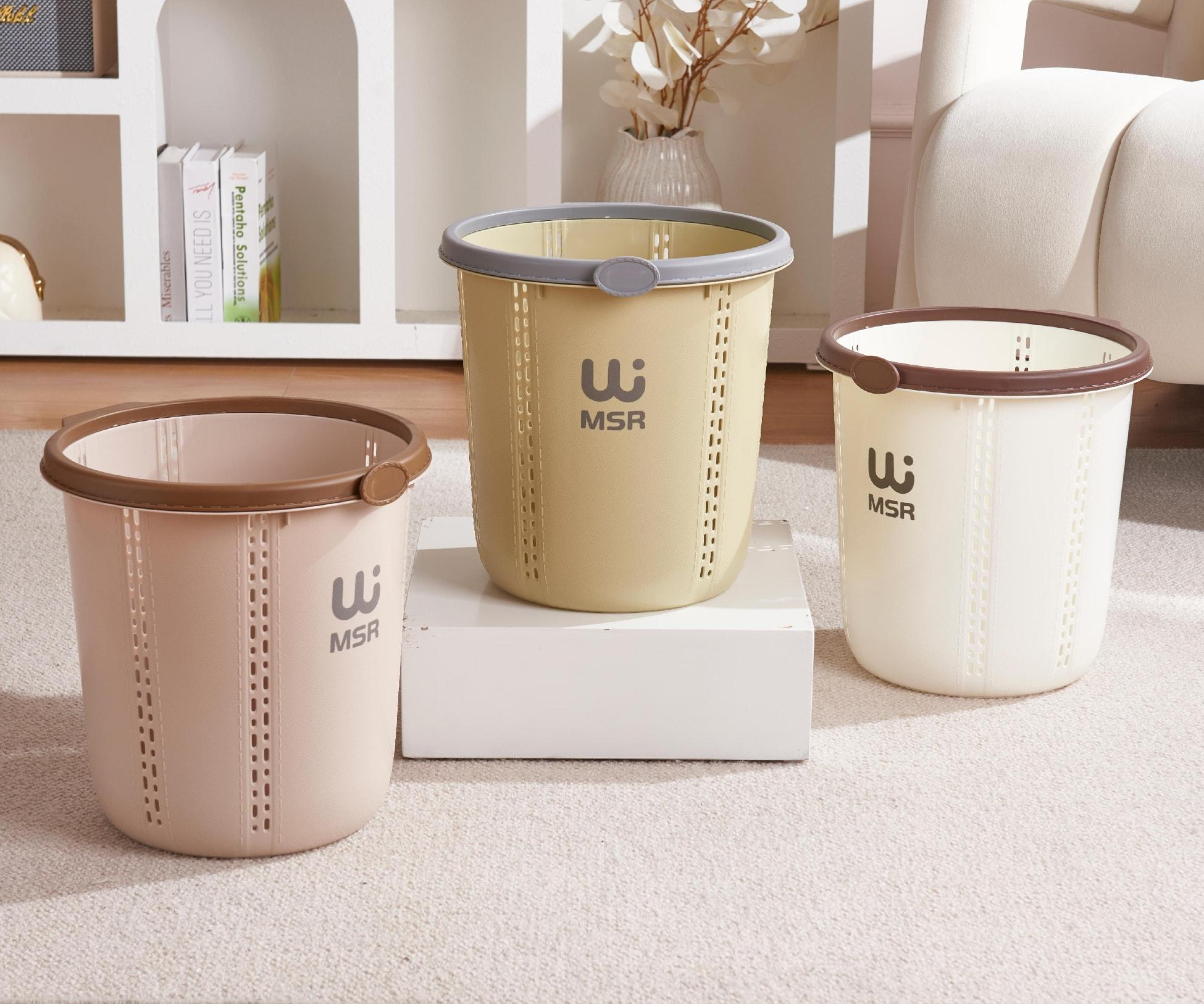 MSR household hollow trash can, multi-color simple design with pressure ring, large-capacity uncovered waste paper basket for living room, bedroom and bathroom wholesale