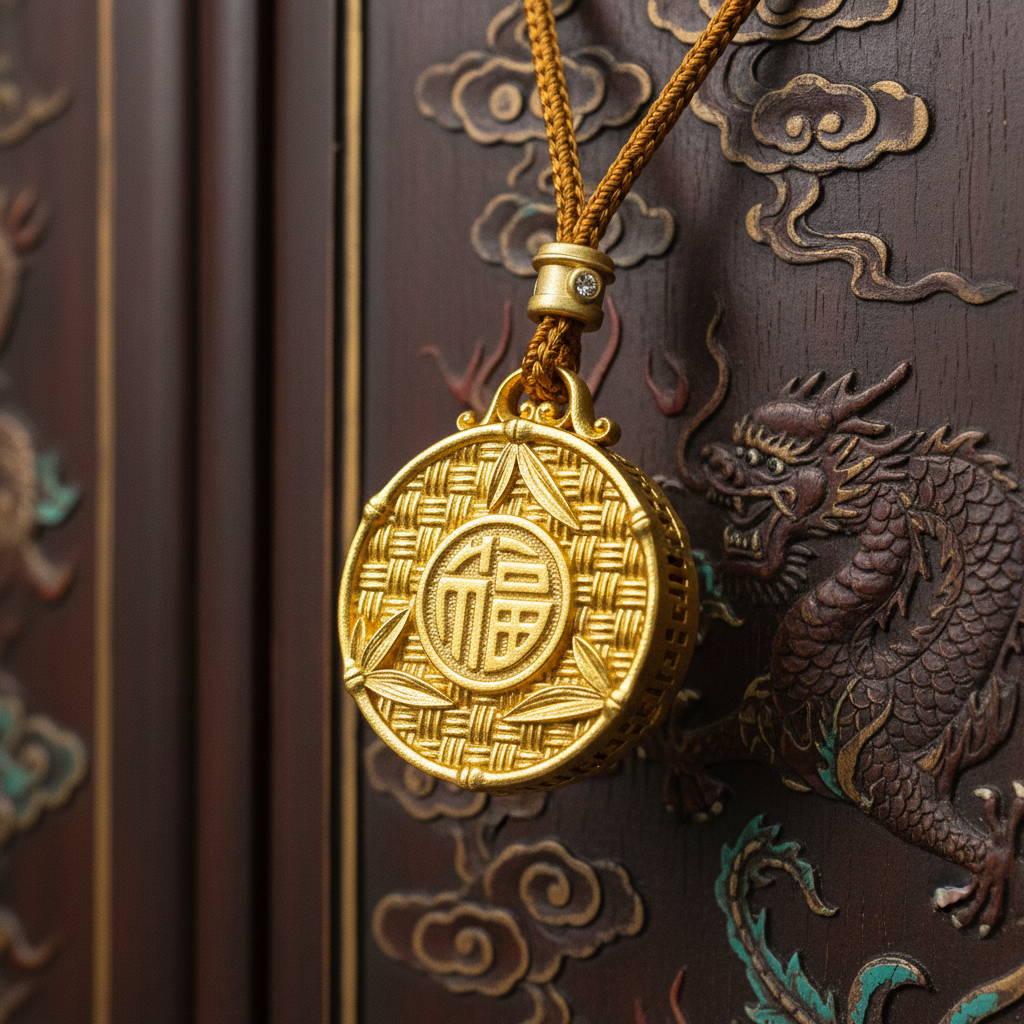 Golden pendant eight-treasure dynamic necklace for women, elegant "Fu" character jewelry lanyard, classic necklace accessory Item Picture