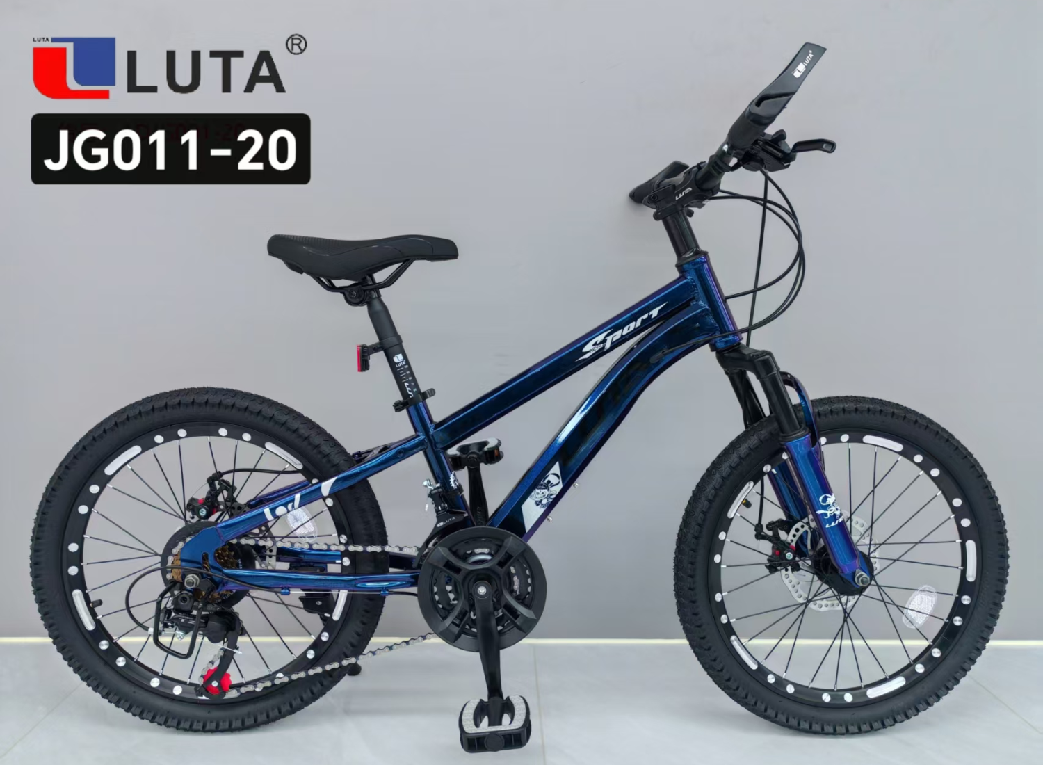LUTA JG011-20 bicicleta de montaña para niños, color negro y azul, elegante y dinámica, ideal para el ciclismo al aire libre. Item Picture