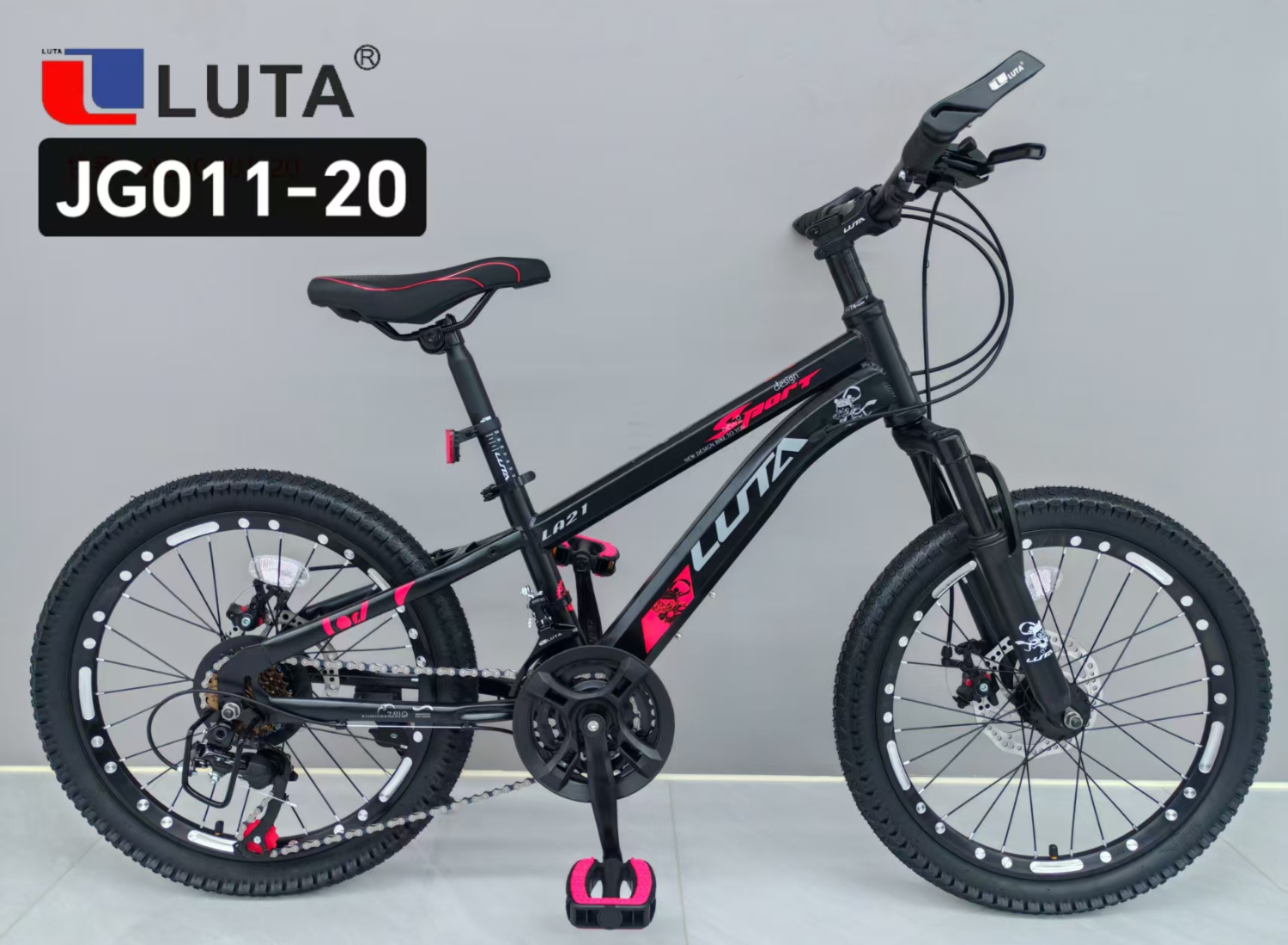 LUTA JG011-20 bicicleta de montaña para niños, color negro y azul, elegante y dinámica, ideal para el ciclismo al aire libre. Specification image