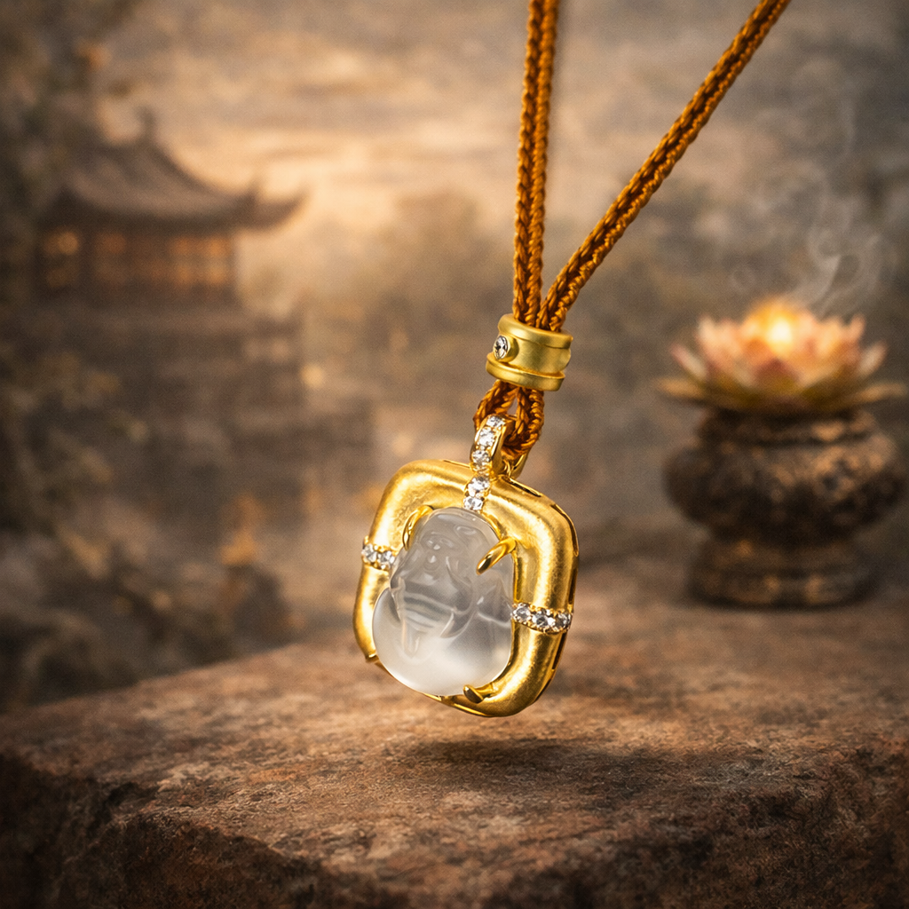 Hand-carved Hetian jade gold-wrapped silver pendant necklace, fashionable and simple, long lanyard accessory for women, elegant and versatile Item Picture