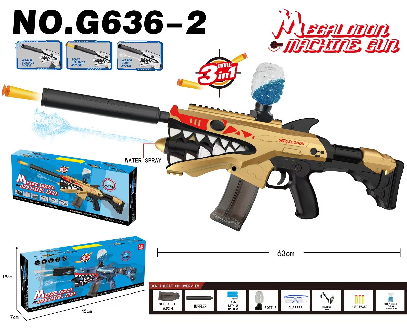 巨齿鲨水弹枪金黑鲨鱼嘴三模式配件儿童玩具枪彩盒包装详情1