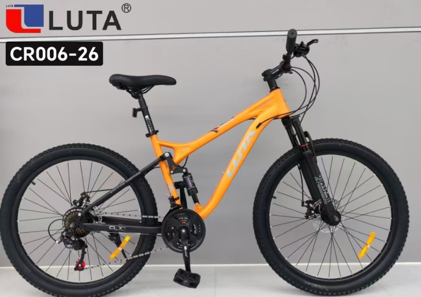 LUTA CR006-26 mountain bike, with blue and yellow color scheme, is fashionable and dynamic, suitable for outdoor cycling enthusiasts. Specification image