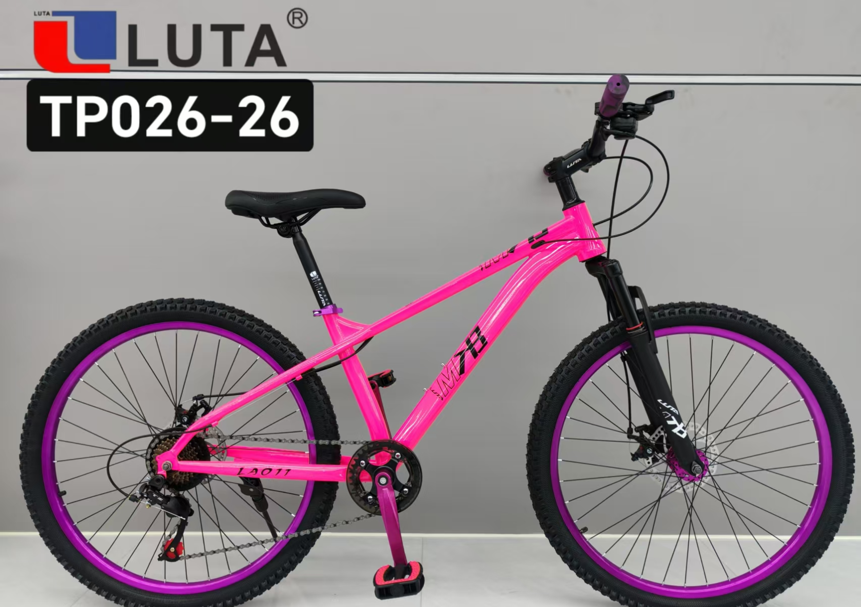 LUTA TP026-26 bicicleta de montaña con anillo púrpura y aspecto fresco para los amantes del ciclismo.