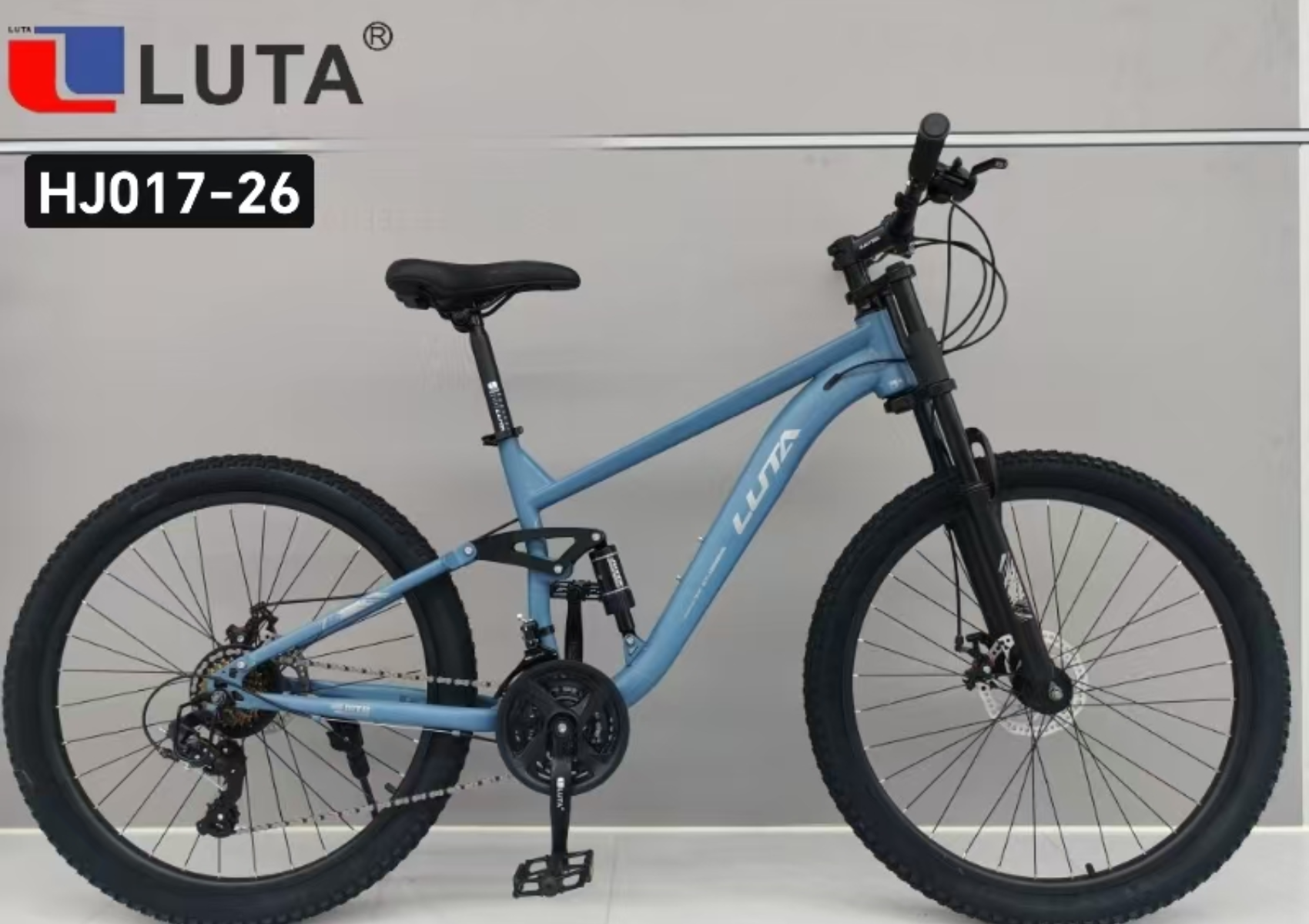 LUTA HJ017-26 bicicleta de montaña, cuerpo blanco con accesorios negros, más absorción de choque, elegante y dinámica, para los amantes del ciclismo al aire libre. Specification image