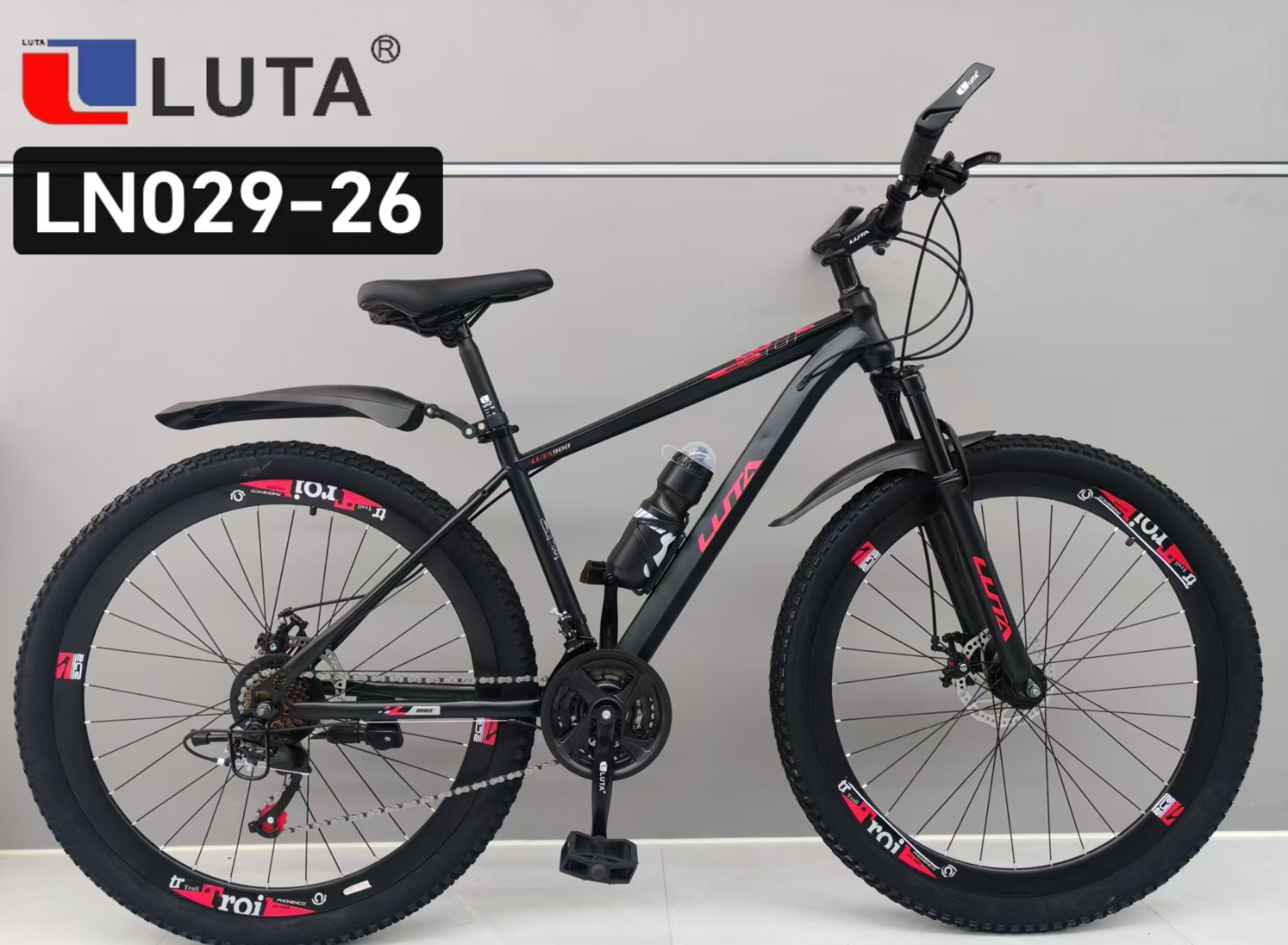 LUTA LN029-26 bicicleta de montaña, color negro y rojo, elegante y dinámica, para los amantes del ciclismo al aire libre.