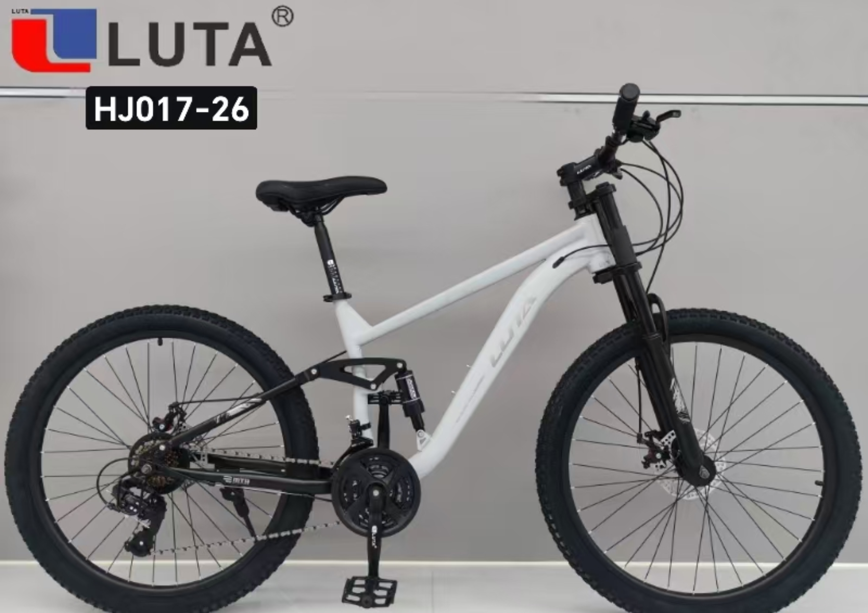 LUTA HJ017-26 bicicleta de montaña, cuerpo blanco con accesorios negros, más absorción de choque, elegante y dinámica, para los amantes del ciclismo al aire libre.