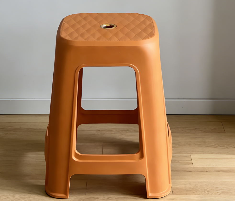 Orange stools can be stacked for household living room, kitchen, dining table, square stools for eating, anti-slip, thickened and sturdy plastic high stools wholesale, high stools wholesale details Picture