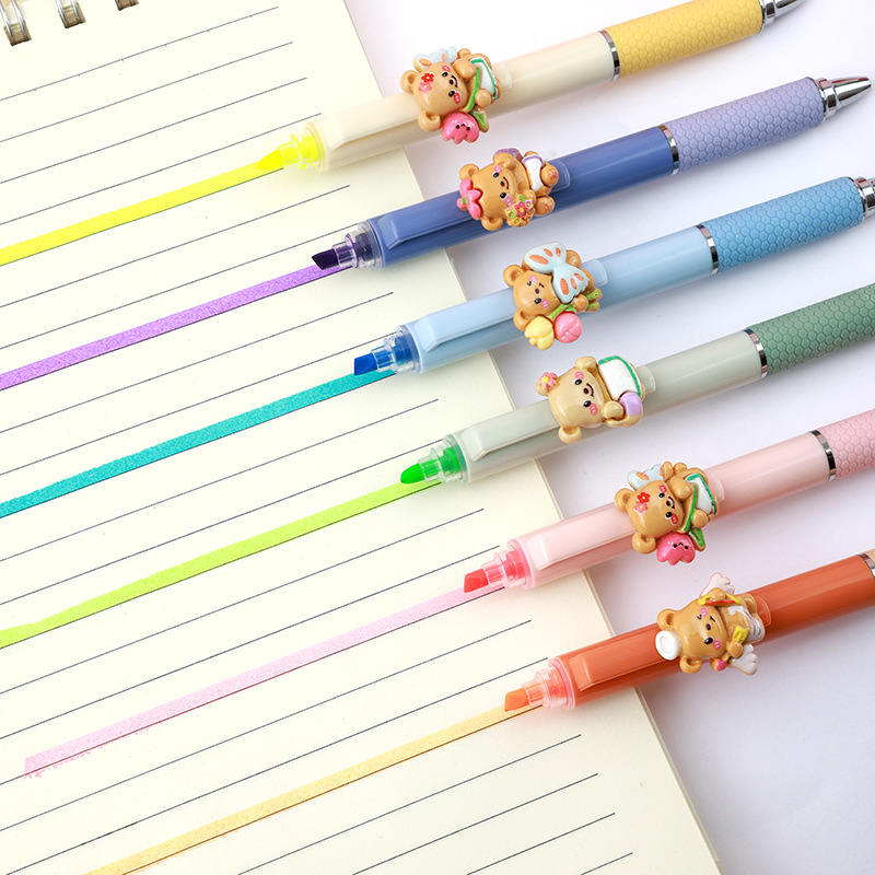 荧光笔学生卡通/荧光笔学生韩版/荧光记号笔/文具/五色花荧光笔白底实物图