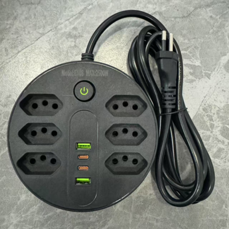 The multi-hole circular power strip, black and white multi-plug power strip, is safe and durable for home and office use Specification image