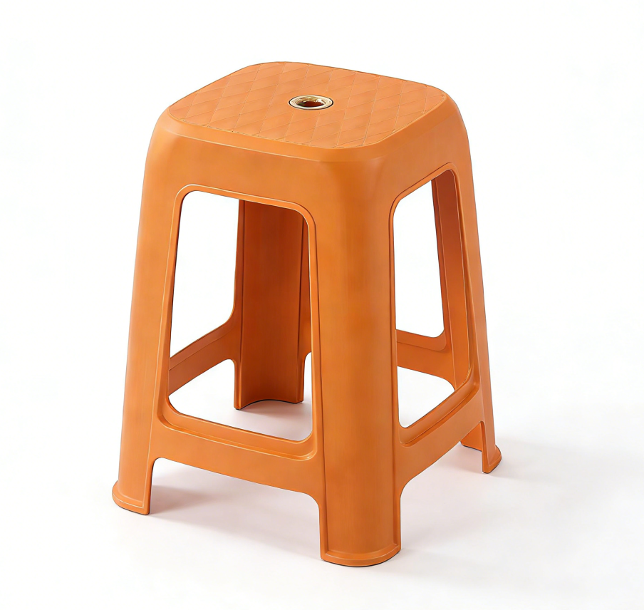 Orange stools can be stacked for household living room, kitchen, dining table, square stools for eating, anti-slip, thickened and sturdy plastic high stools wholesale, high stools wholesale Item Picture