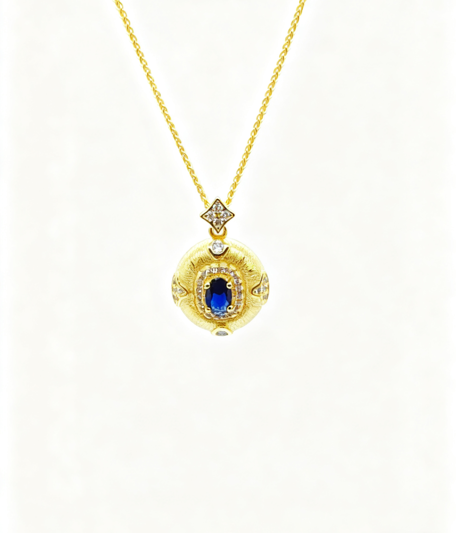 Golden dome blue star diamond necklace