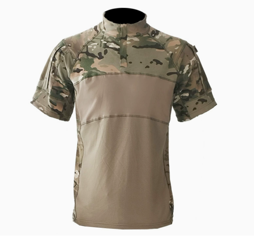 男士户外运动纯棉短袖针织蛙服上衣户外弹力透气迷彩战术全棉上衣