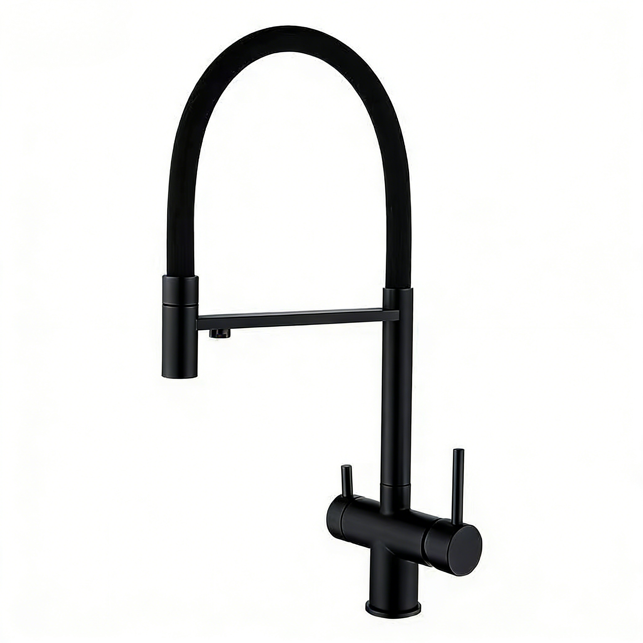 水龙头/卫浴/厨房抽拉水龙头/抽拉水龙头/厨房水槽水龙头枪灰色白底实物图