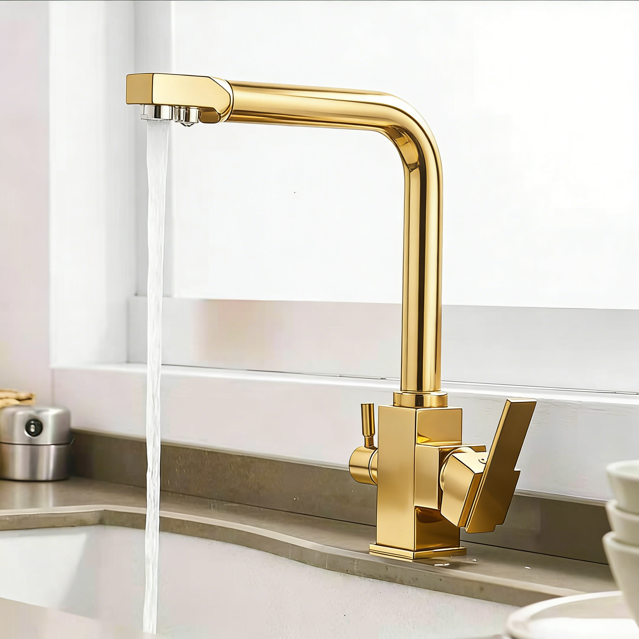 Holy zinc-coated copper water purifying faucet, washbasin, hot and cold, warm and cold, basin faucet, bathroom faucet, kitchen faucet, seven-shaped pipe