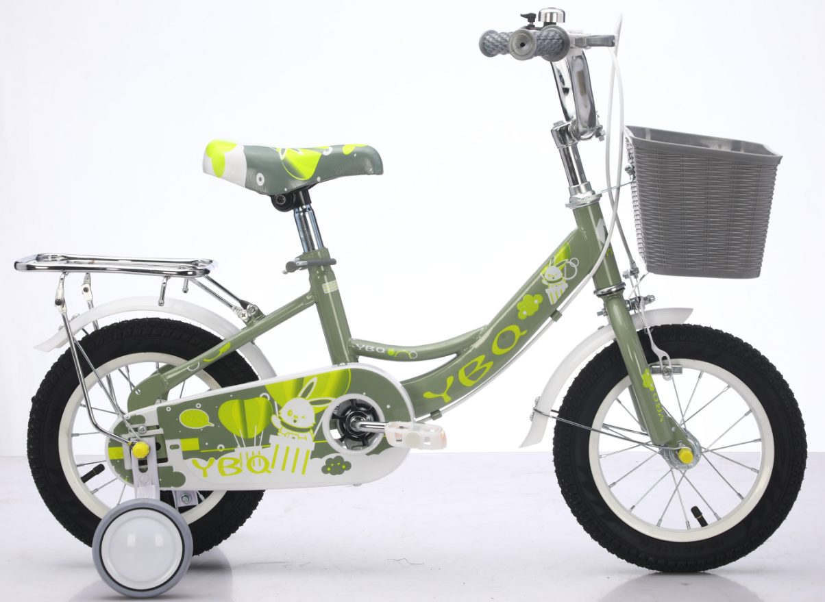 柳月 萌趣绿兔童车，YBO品牌，配辅助轮与篮筐，安全又可爱