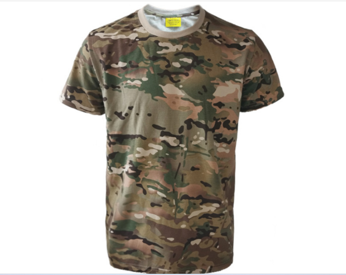 New pure cotton summer breathable short-sleeved frog suit, outdoor sports camouflage suit, training suit, summer camp short-sleeved top Item Picture