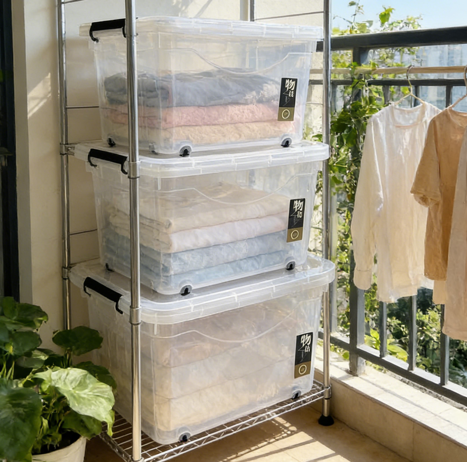 Transparent movable storage boxes, toy plastic storage boxes, clothes, quilts, LIDS, wheels, organizing boxes, storage boxes, under-bed storage boxes, organizing boxes wholesale Item Picture