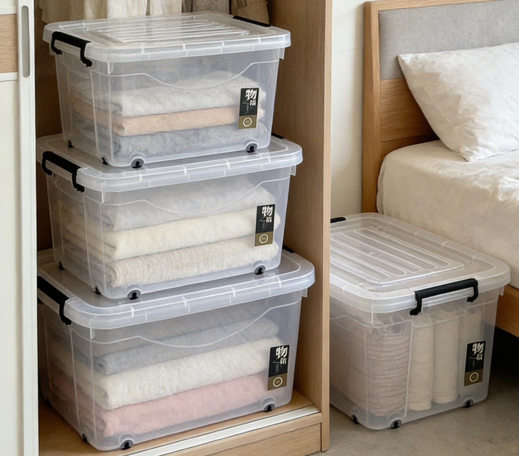 Transparent movable storage boxes, toy plastic storage boxes, clothes, quilts, LIDS, wheels, organizing boxes, storage boxes, under-bed storage boxes, organizing boxes wholesale Application Scenario
