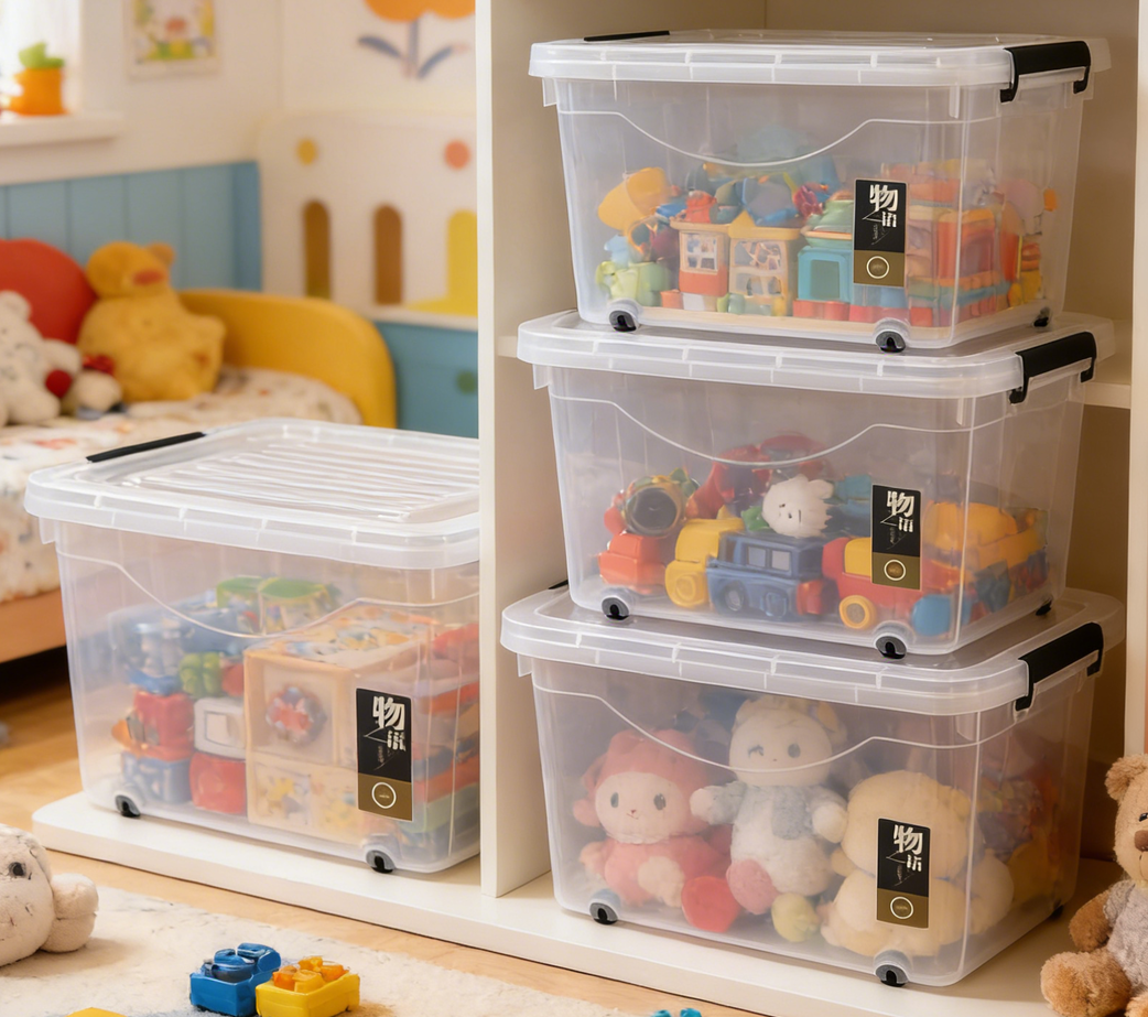 Transparent movable storage boxes, toy plastic storage boxes, clothes, quilts, LIDS, wheels, organizing boxes, storage boxes, under-bed storage boxes, organizing boxes wholesale