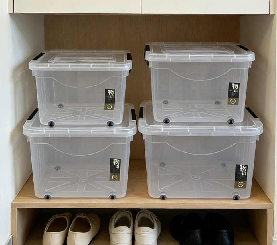 Transparent movable storage boxes, toy plastic storage boxes, clothes, quilts, LIDS, wheels, organizing boxes, storage boxes, under-bed storage boxes, organizing boxes wholesale Specification image