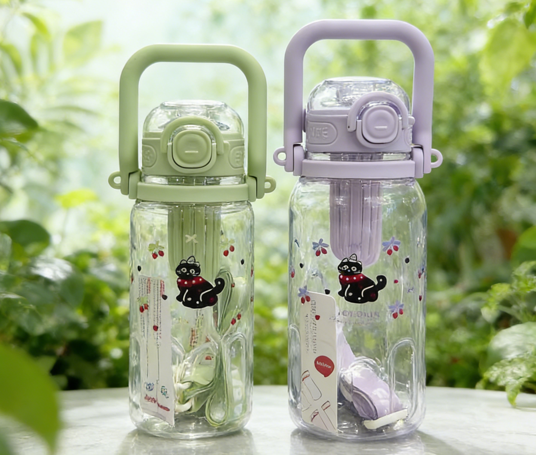 Wholesale of cross-border best-selling large-capacity plastic cups, cartoon cat bouncing LIDS, straw cups, portable handles, sports water bottles, and cute cat pattern water cups Application Scenario
