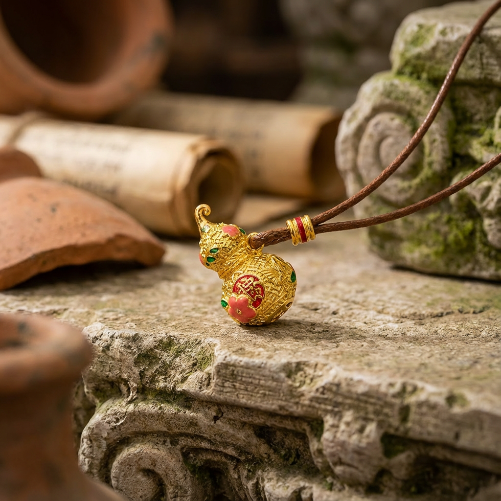 Golden gourd pendant necklace, 999 gold wrapped in silver, hand-carved enamel color lanyard, fashionable and simple, versatile accessory