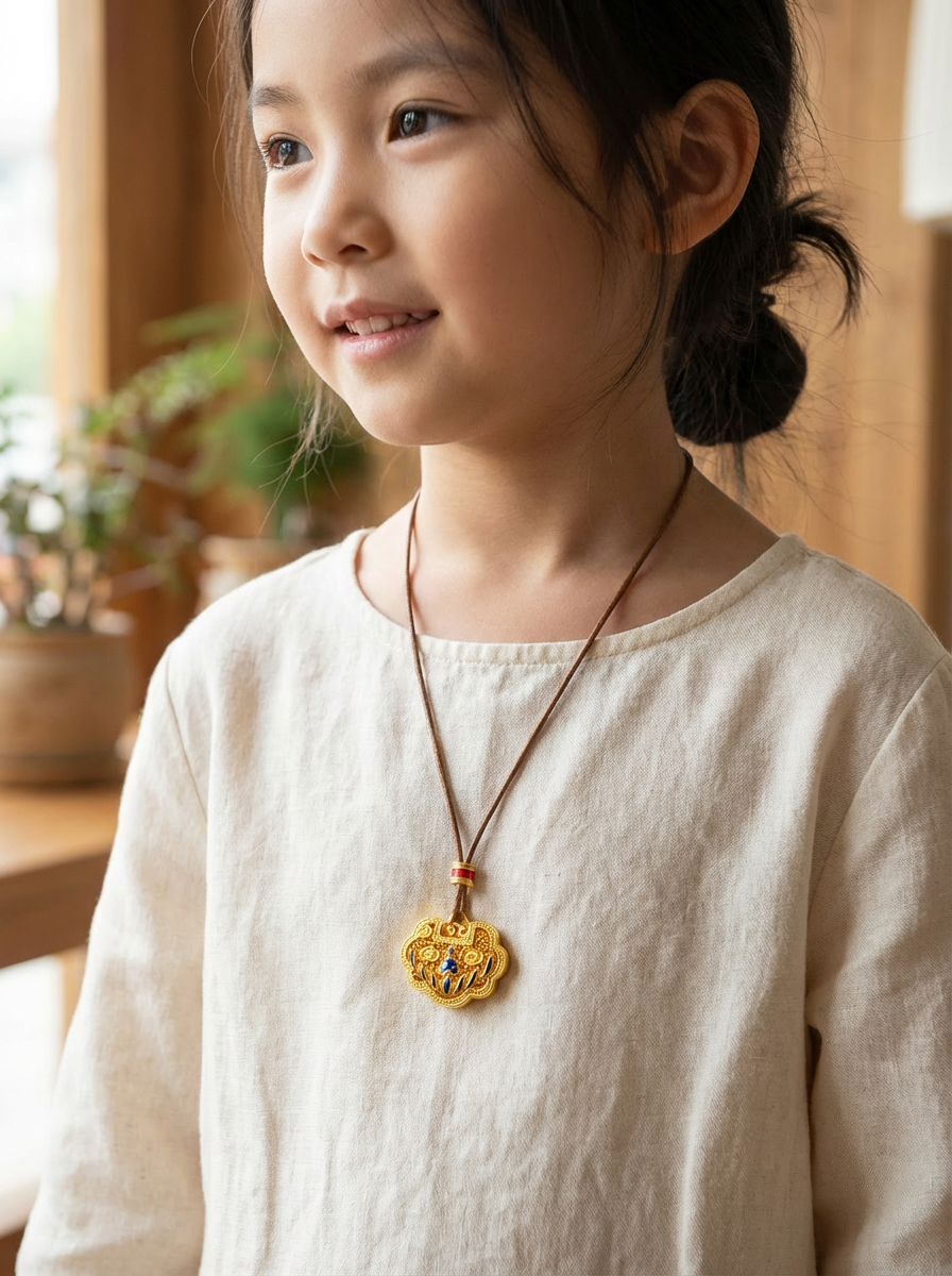 This hand-carved, hollowed-out enamel gold and silver inlaid chain is a fashionable and versatile women's jewelry