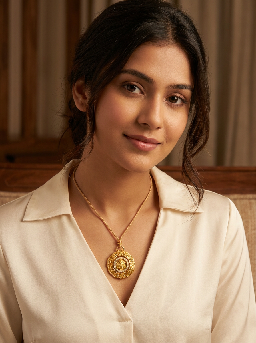 Gold, gold-encased silver, hand-carved ceiling, inlaid chain, flexible and rotatable Buddha statue jewelry for women, short style, simple and fashionable Item Picture